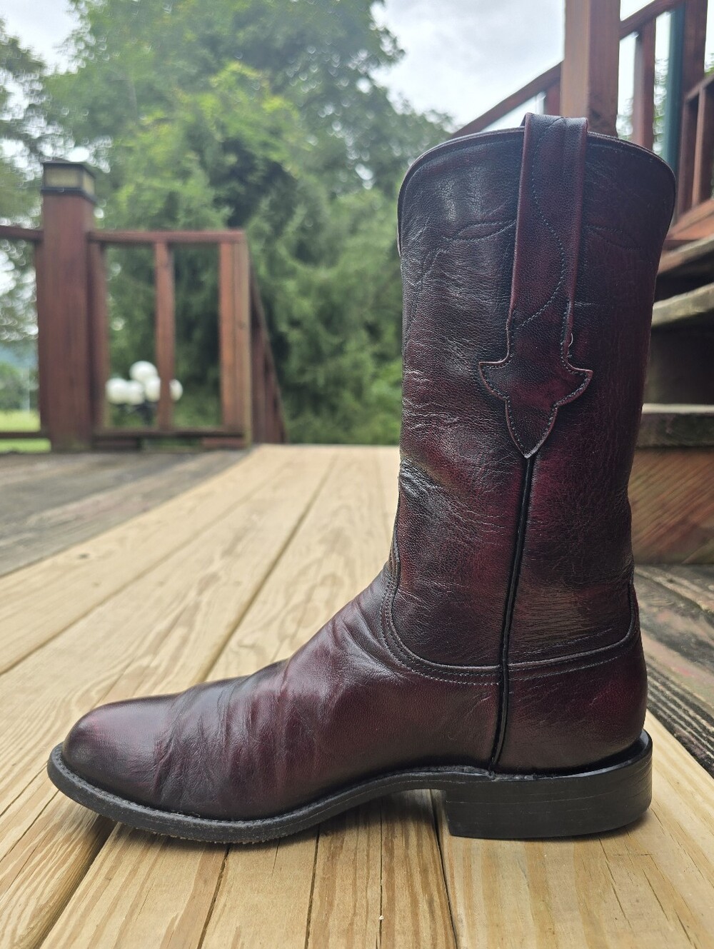 Lucchese, Vintage Womens Black Cherry Leather, Round Toe Roper Boots, Sz 8.5B - Picture 7 of 13